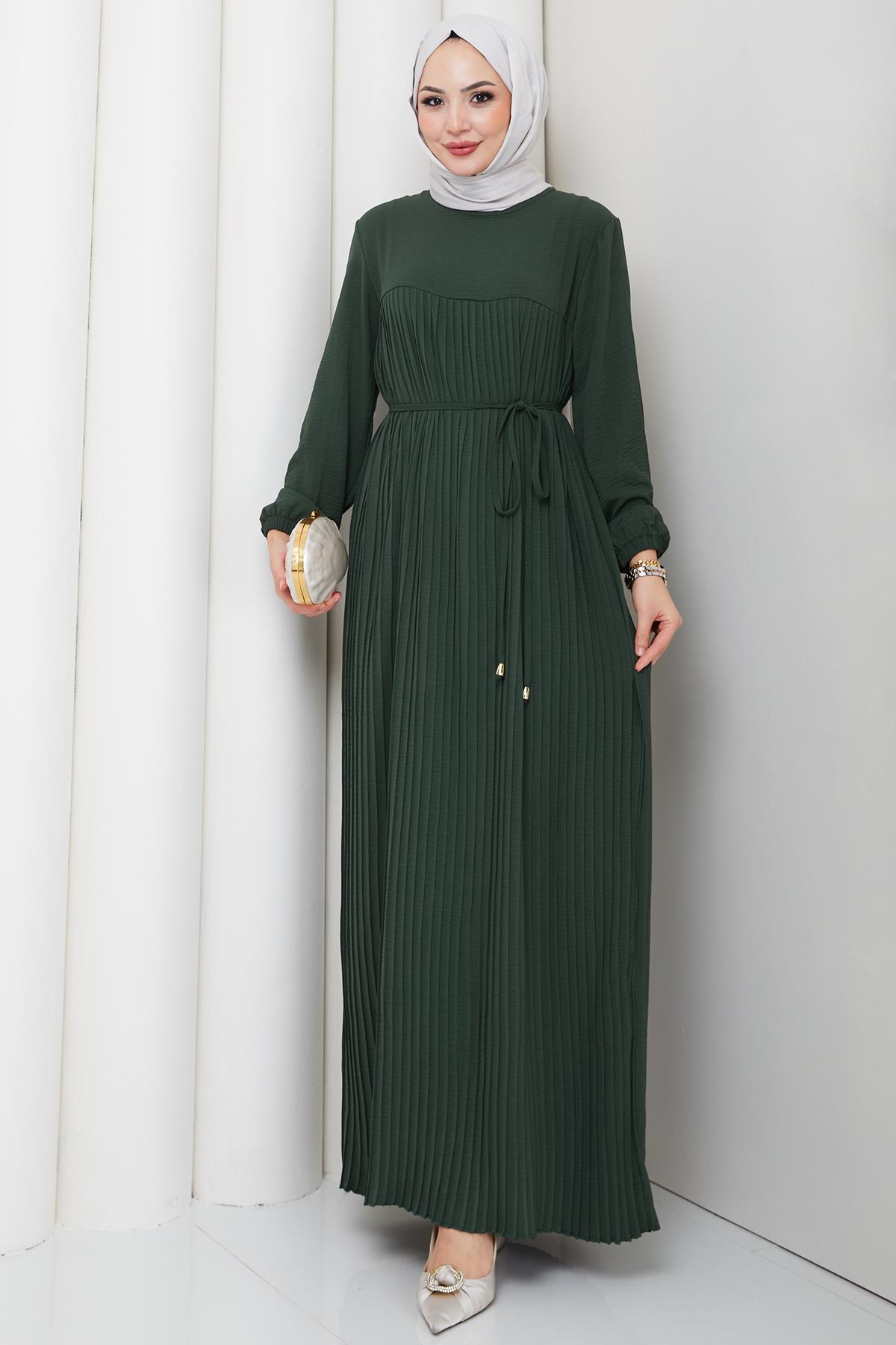 Robalı Piliseli Ayrobin Elbise Haki HM2872