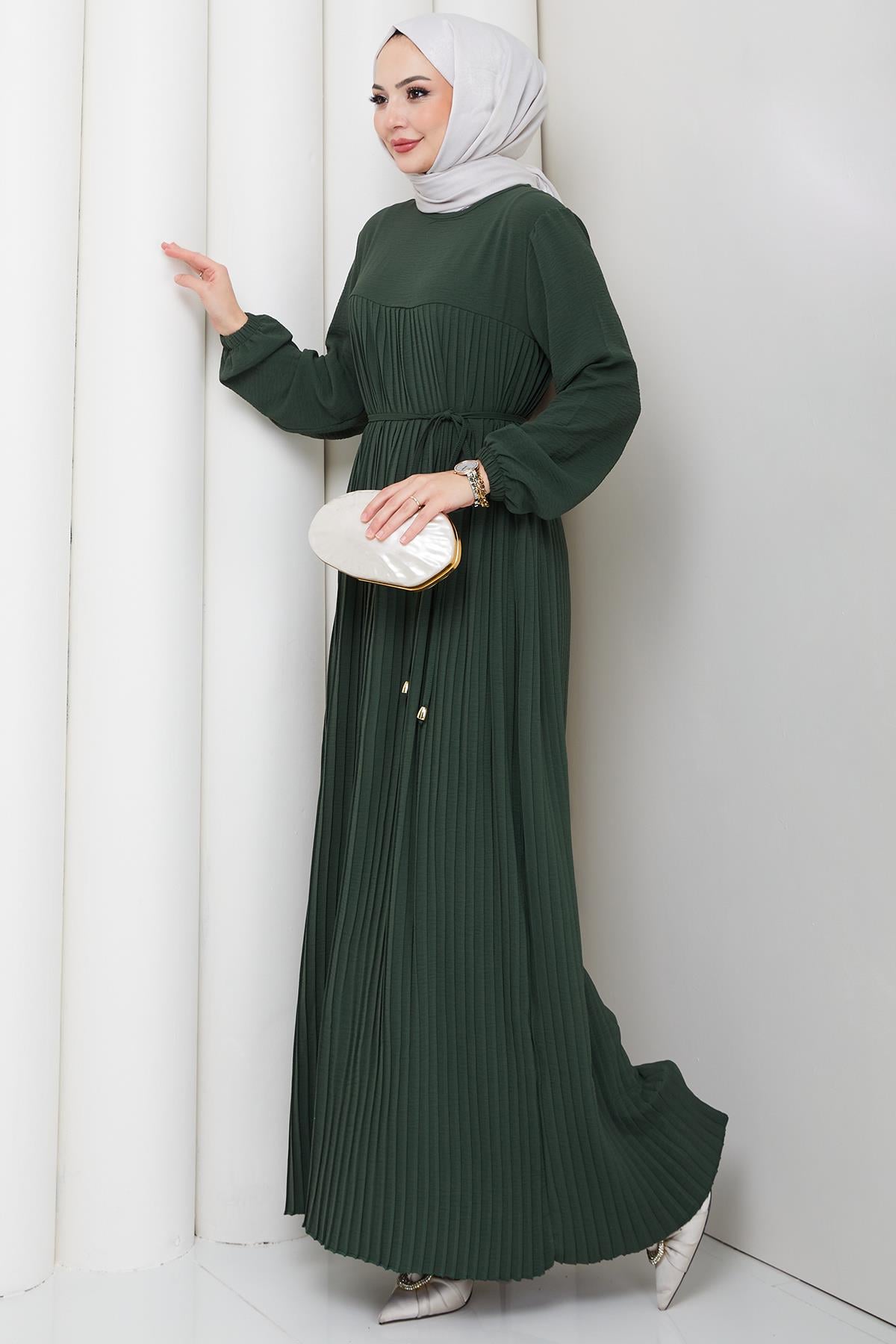 Robalı Piliseli Ayrobin Elbise Haki HM2872