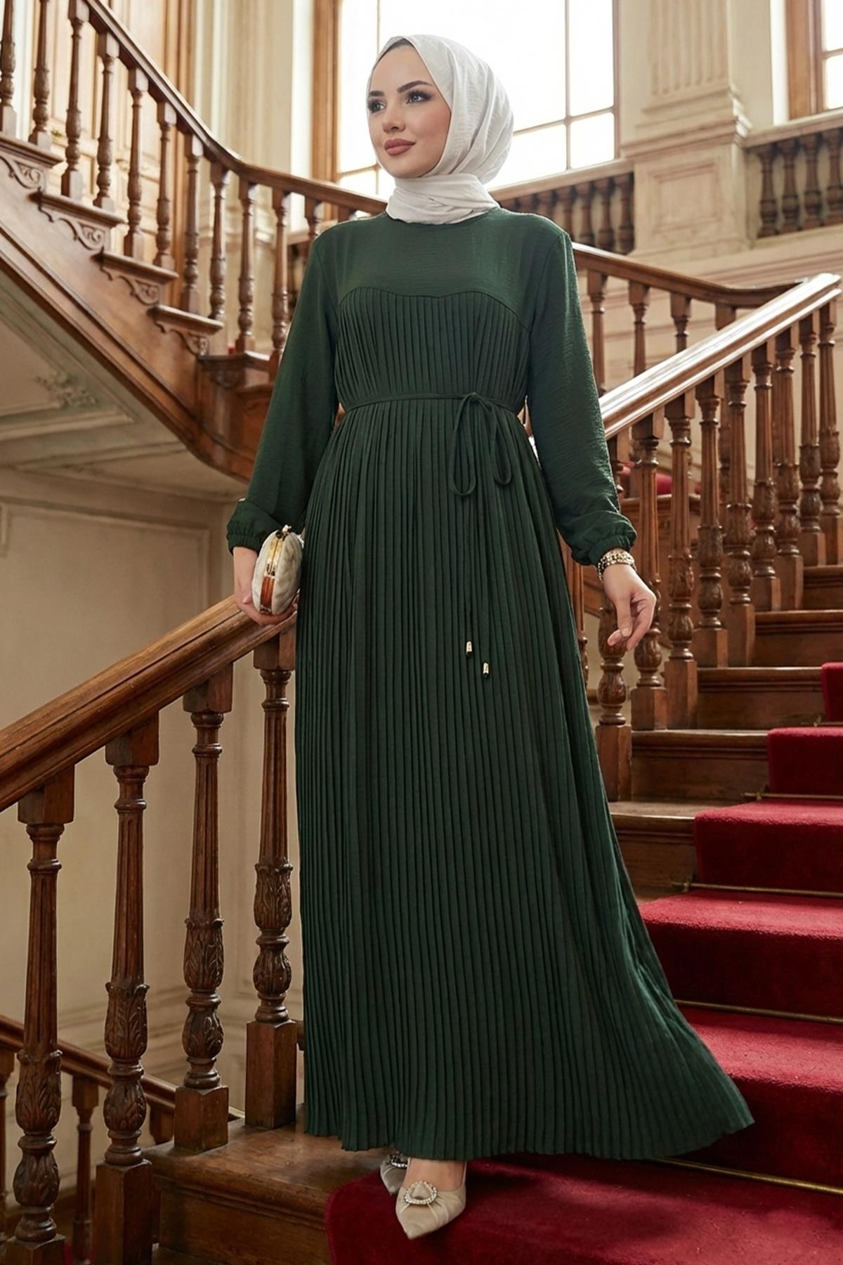 Robalı Piliseli Ayrobin Elbise Haki HM2872