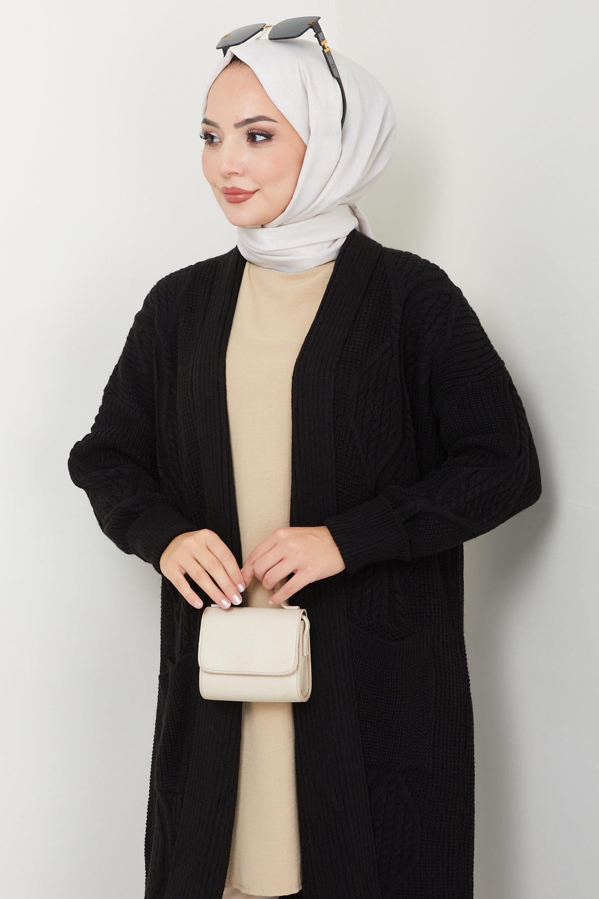 Şal Yaka Cepli Triko Hırka Siyah HM2534