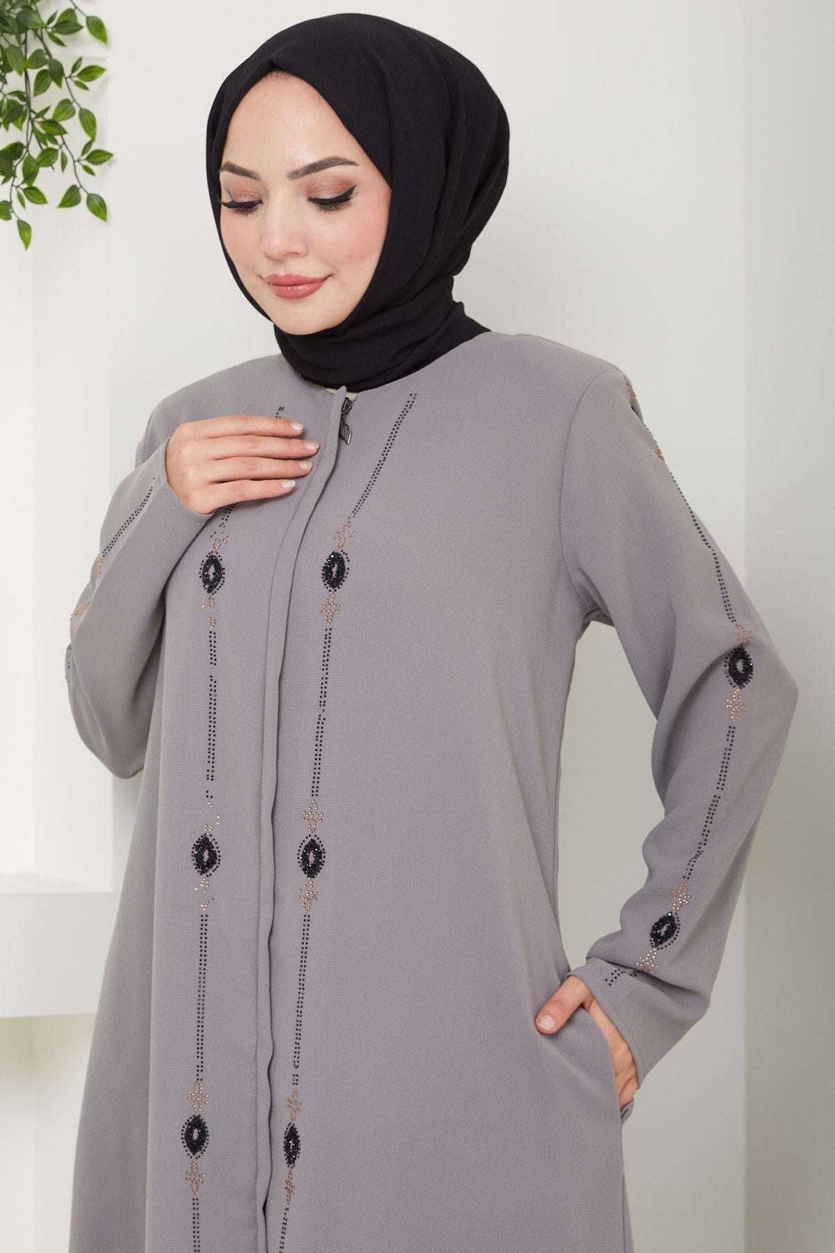 Simge Taşlı Ferace Gri HM2480