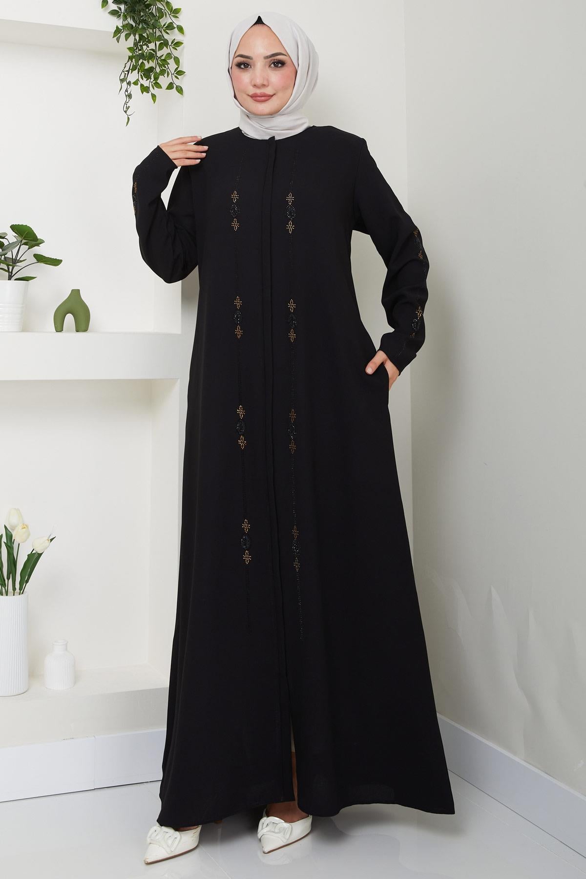 Simge Taşlı Ferace Siyah HM2480