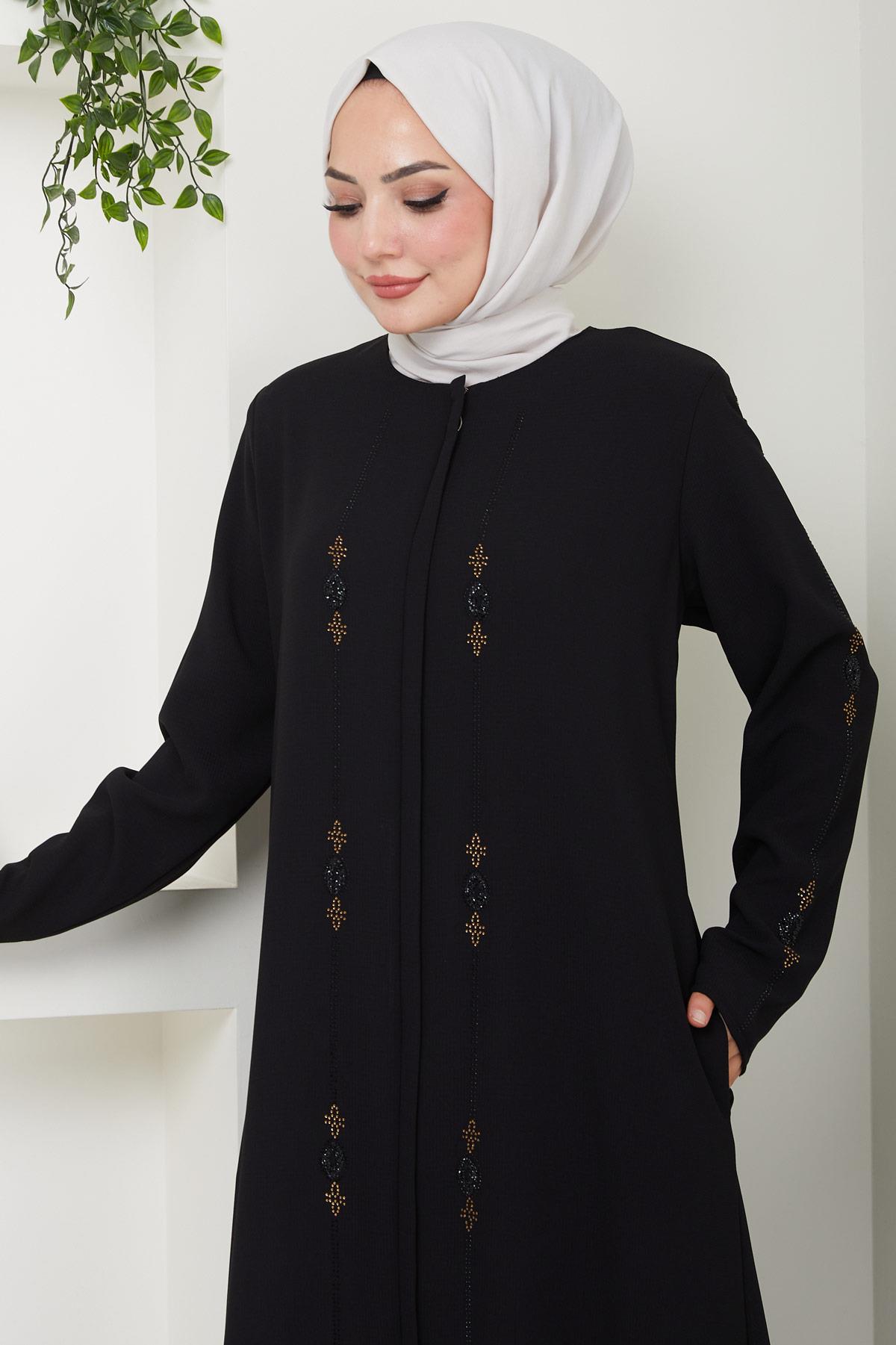 Simge Taşlı Ferace Siyah HM2480