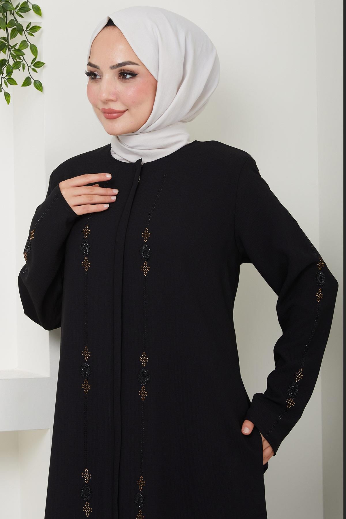 Simge Taşlı Ferace Siyah HM2480