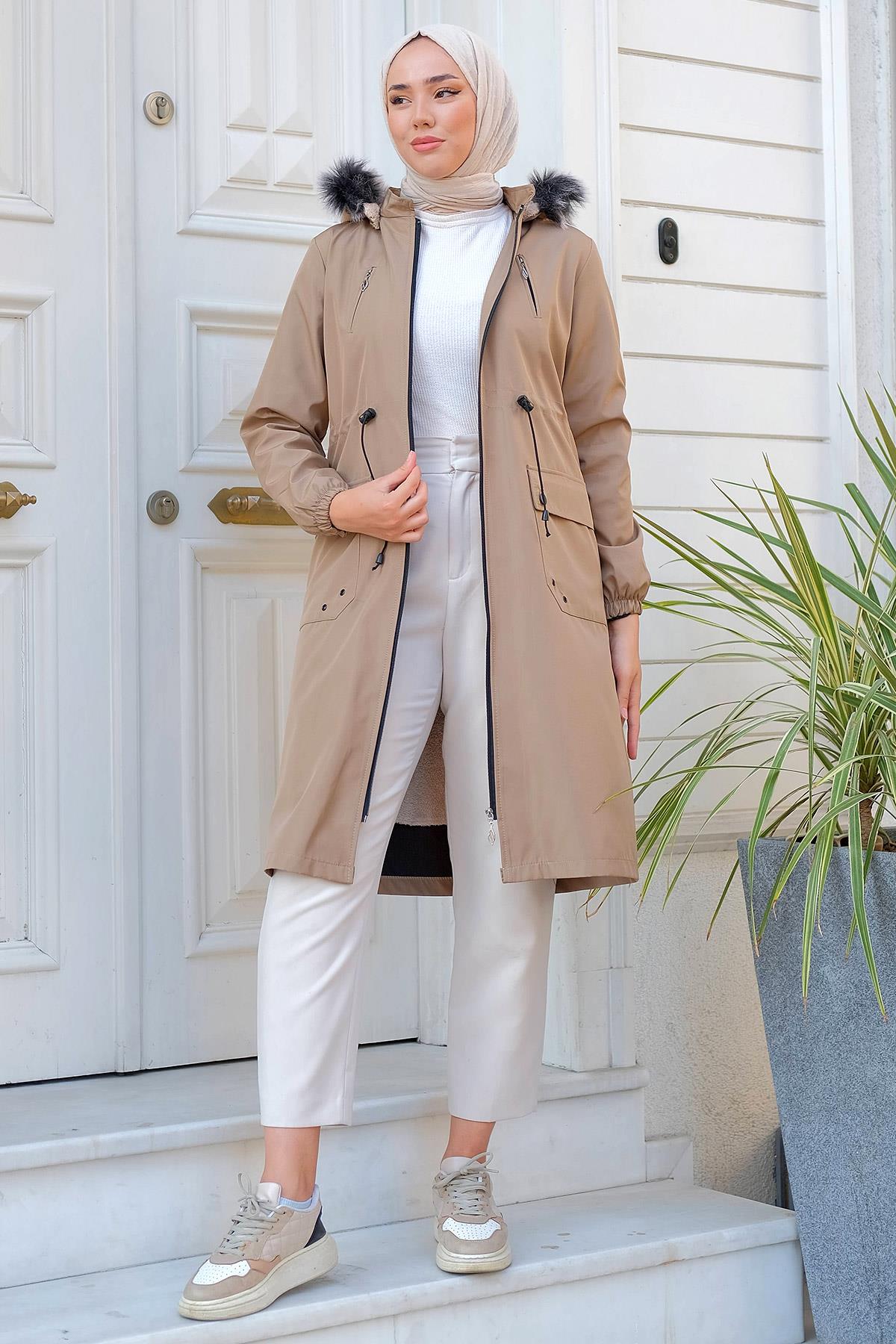 Süs Cepli İçi Peluş Mont Vizon HM2295