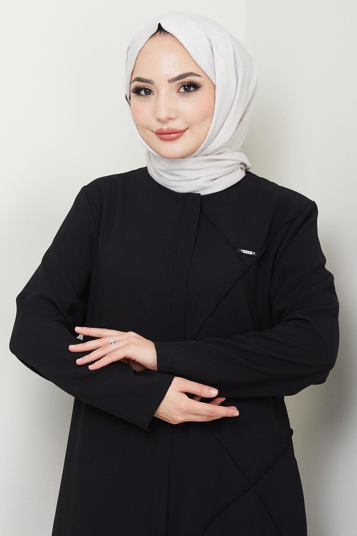 Tek Tarafı Çapraz Dikişli Ferace Siyah HM2708