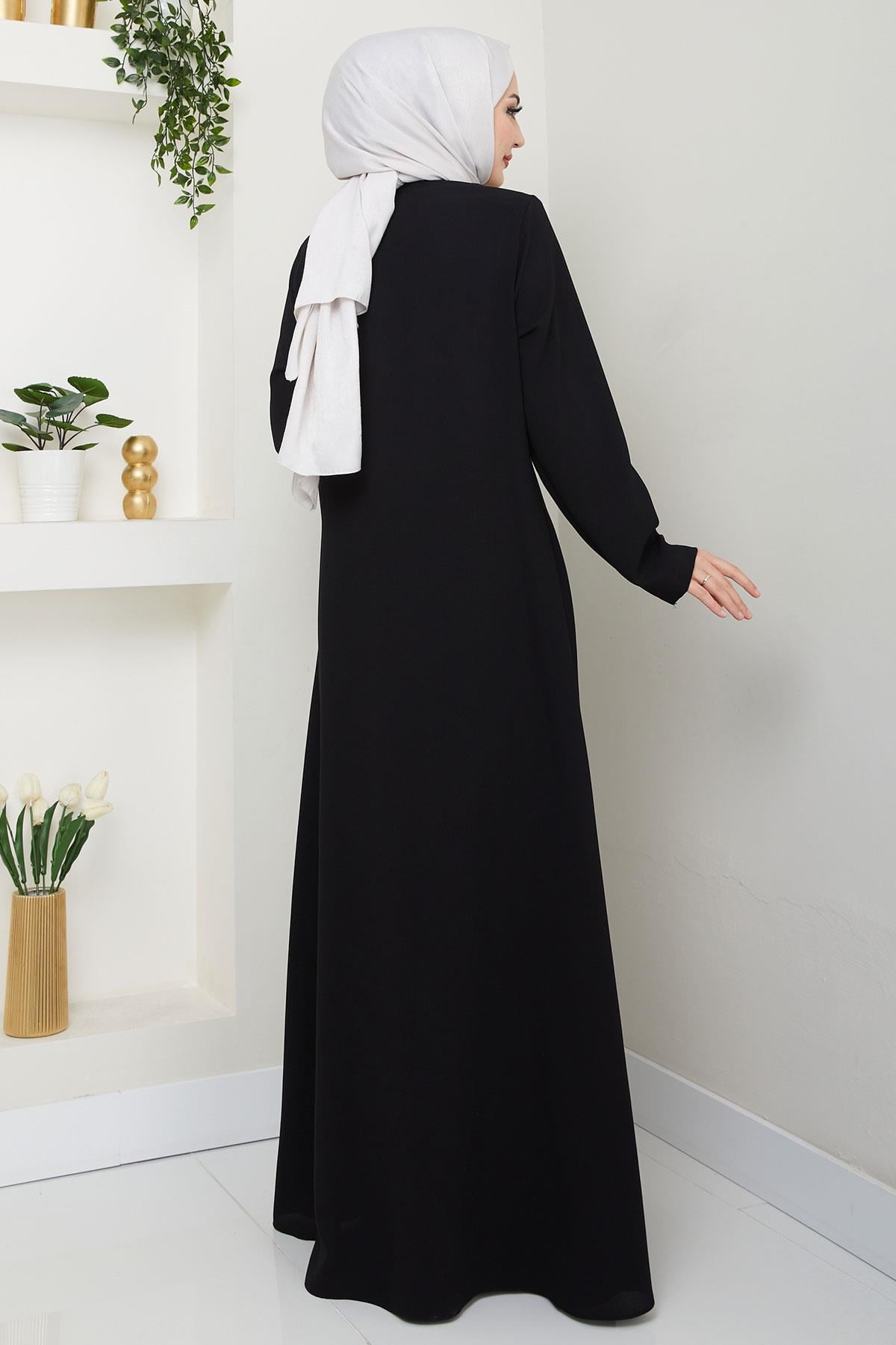 Tek Tarafı Çapraz Dikişli Ferace Siyah HM2708