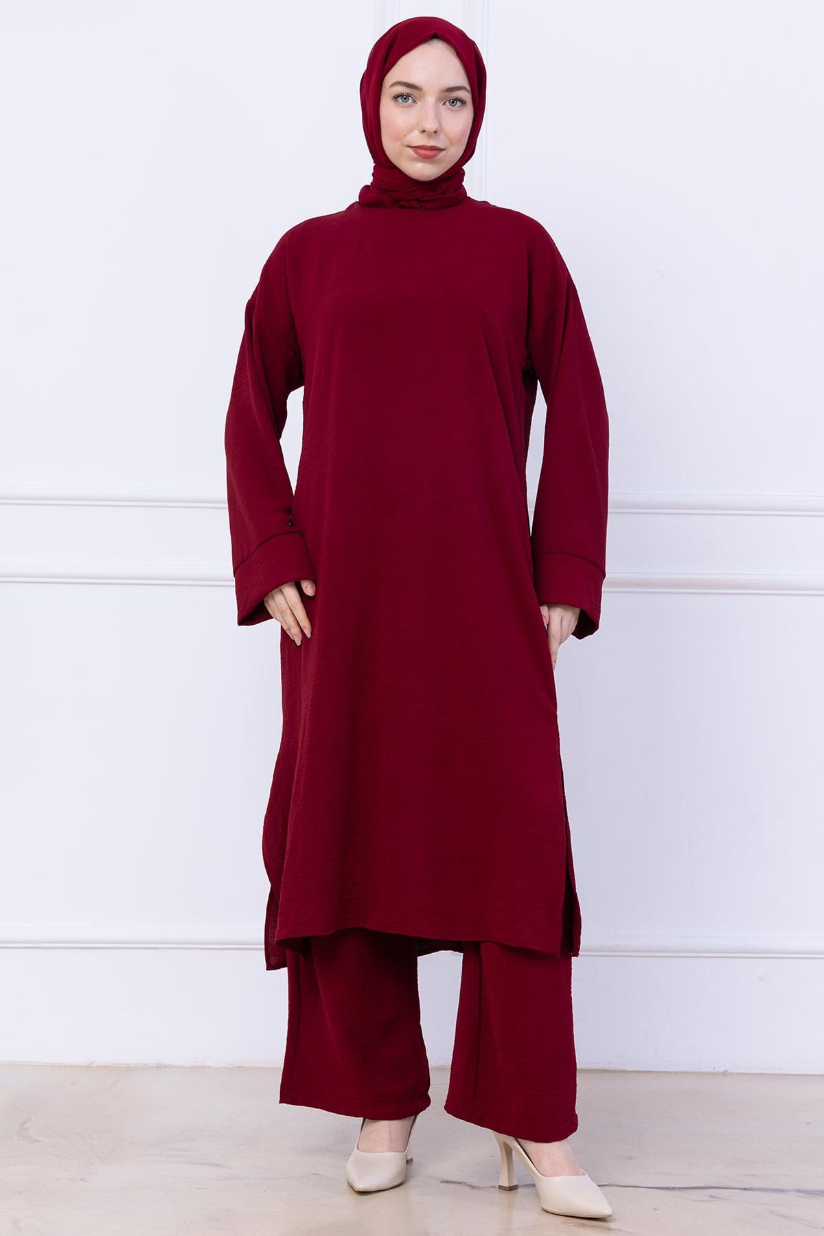 Uzun Tunikli Ayrobin Takım Bordo HM2770