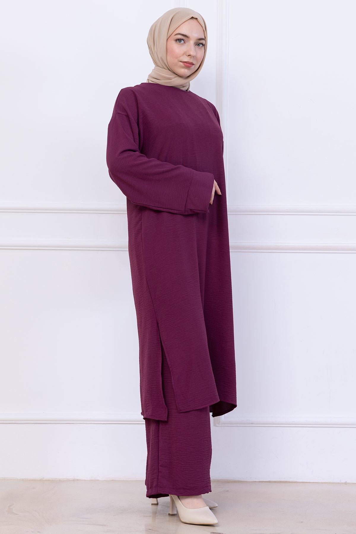 Uzun Tunikli Ayrobin Takım Mürdüm HM2770