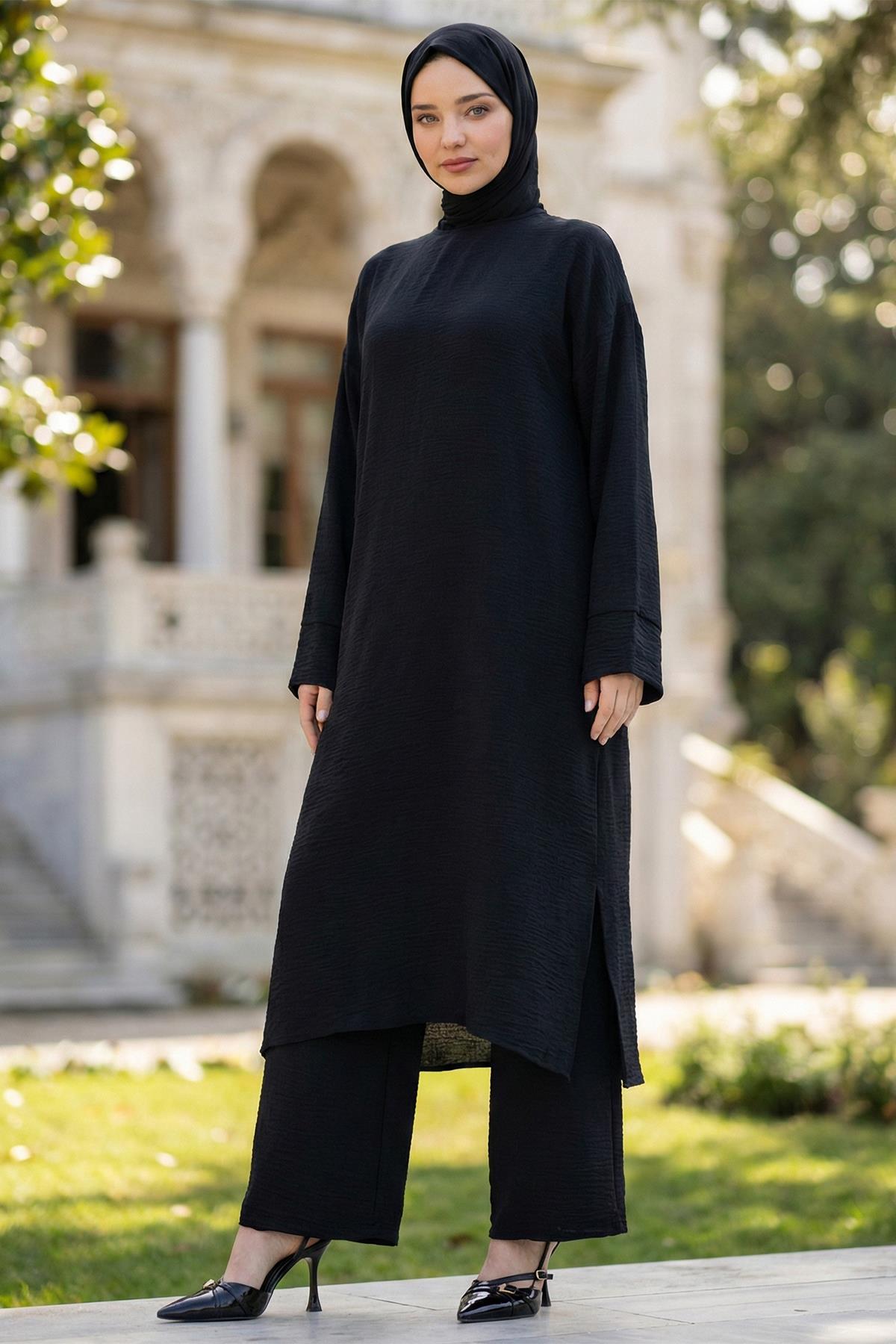 Uzun Tunikli Ayrobin Takım Siyah HM2770