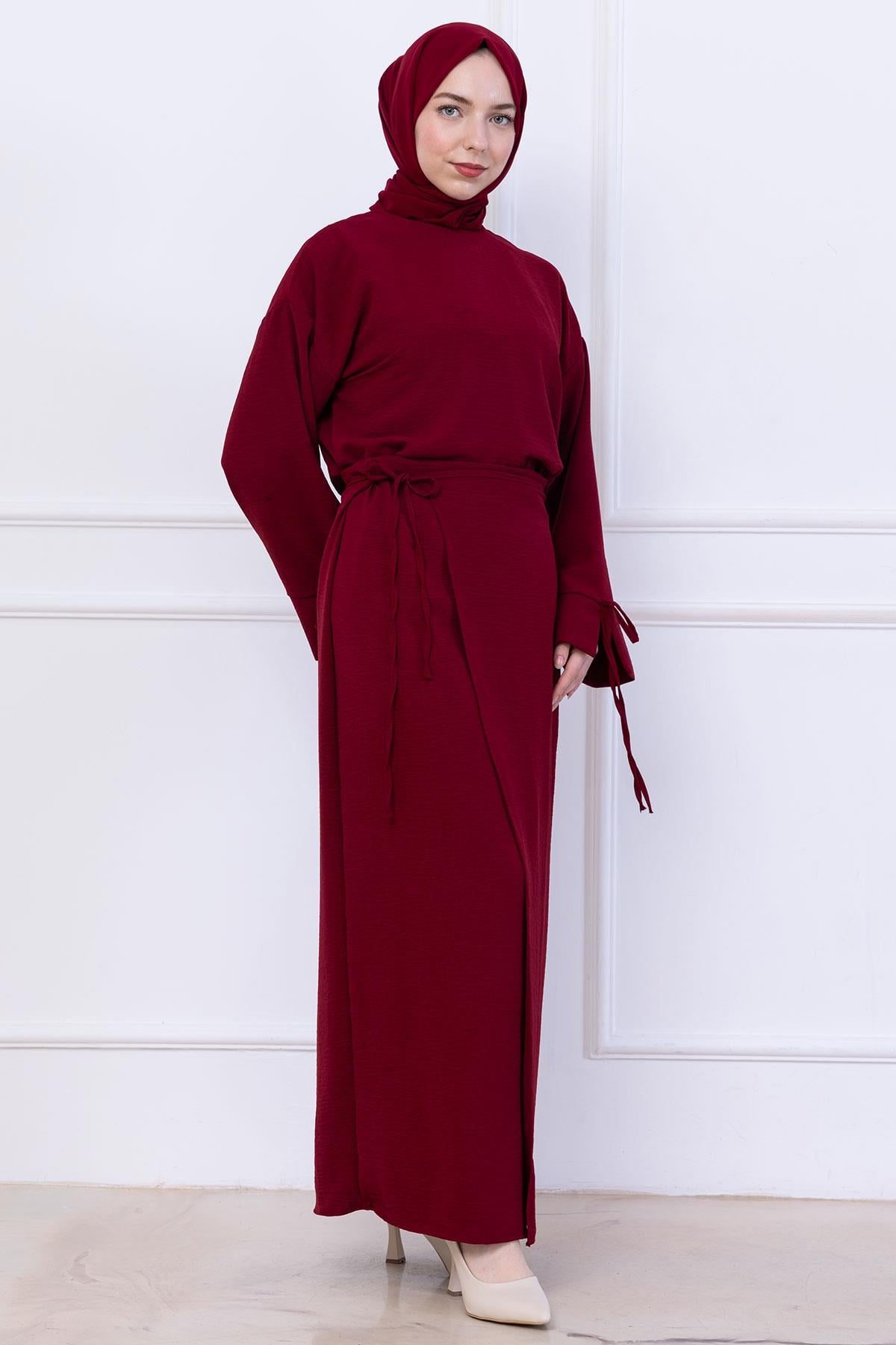 Yandan Bağlamalı Ayrobin Etekli Takım Bordo HM2738