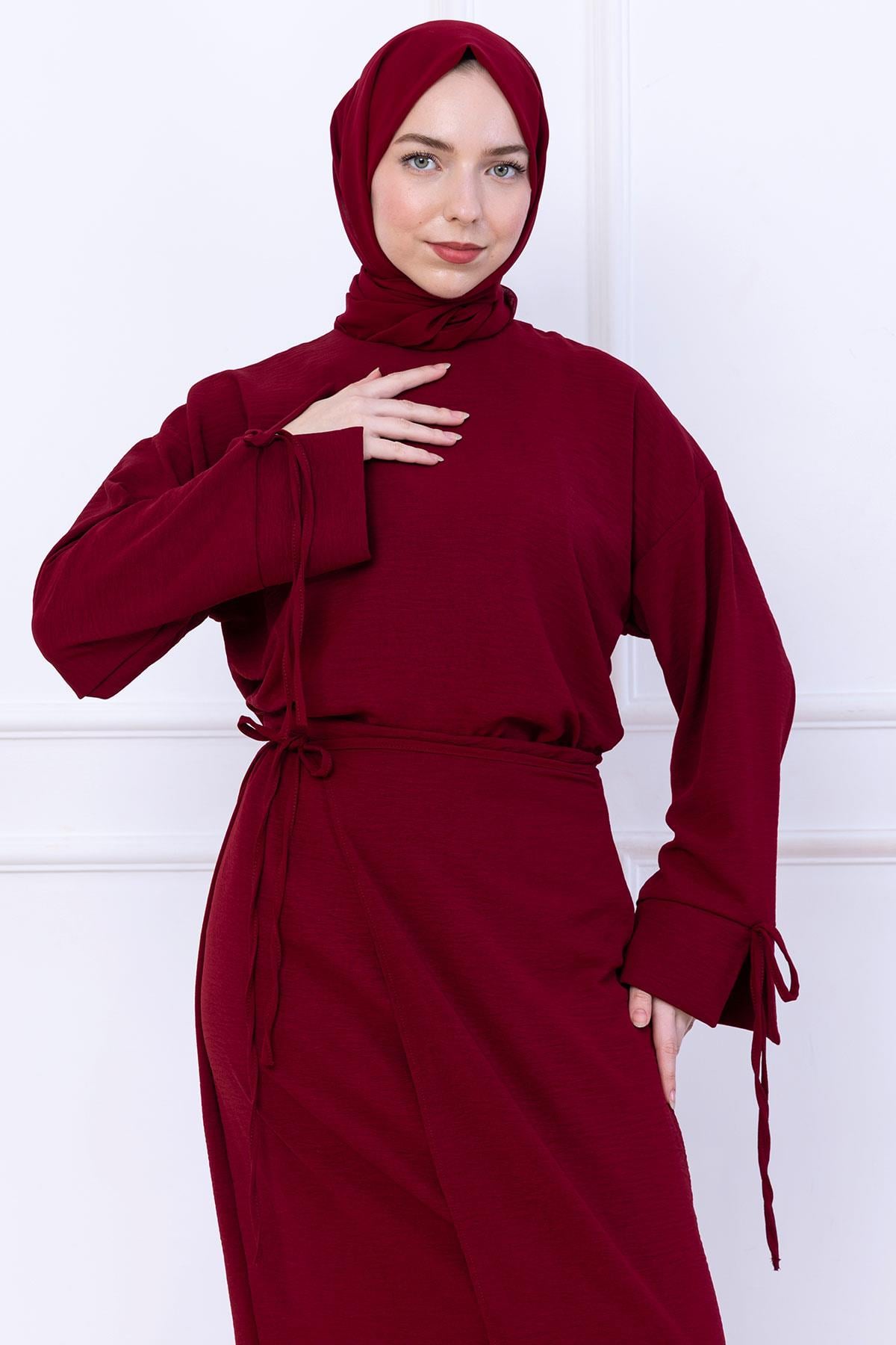 Yandan Bağlamalı Ayrobin Etekli Takım Bordo HM2738