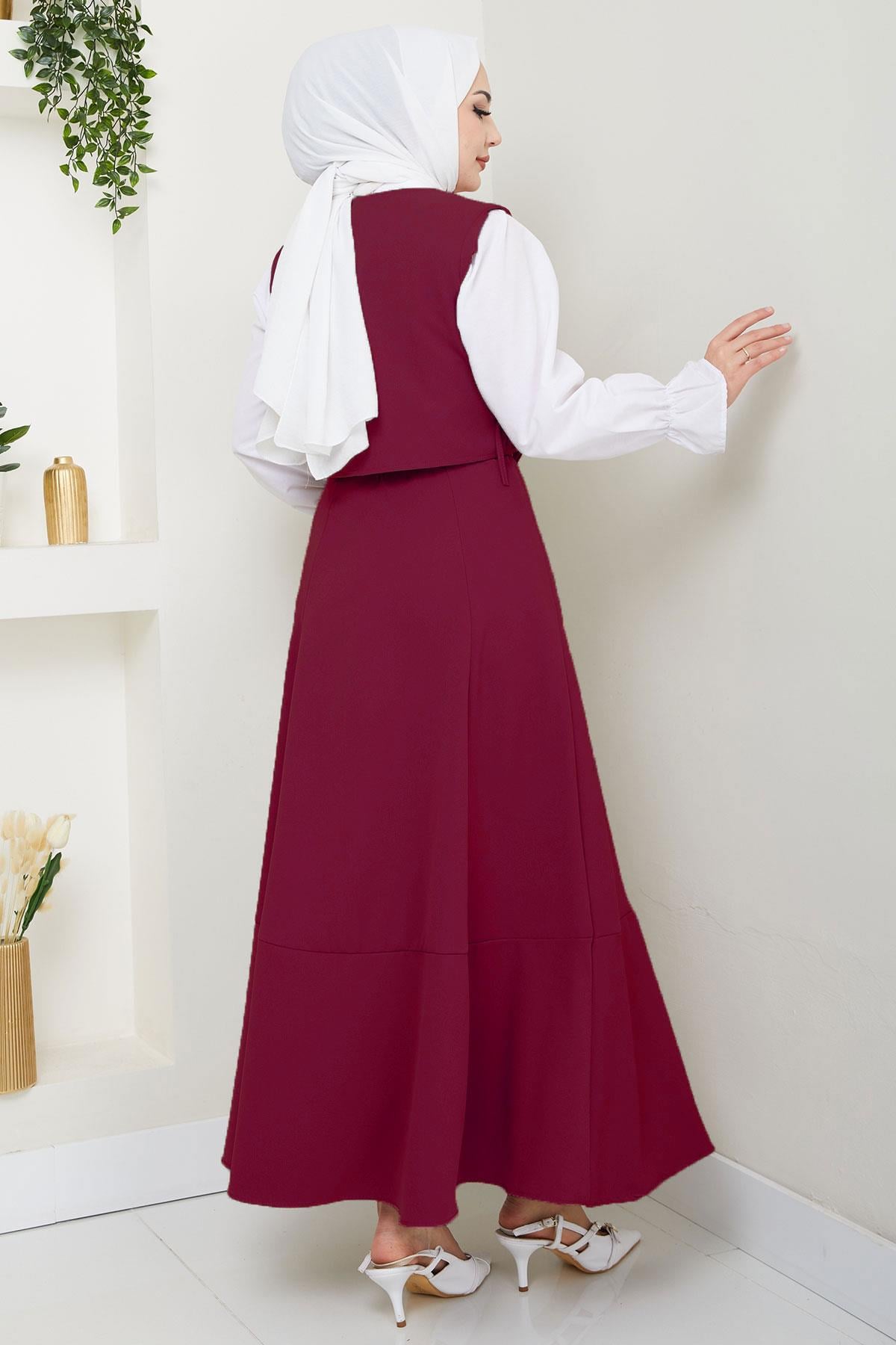 Yandan Bağlamalı Yelekli Takım Bordo HM2723