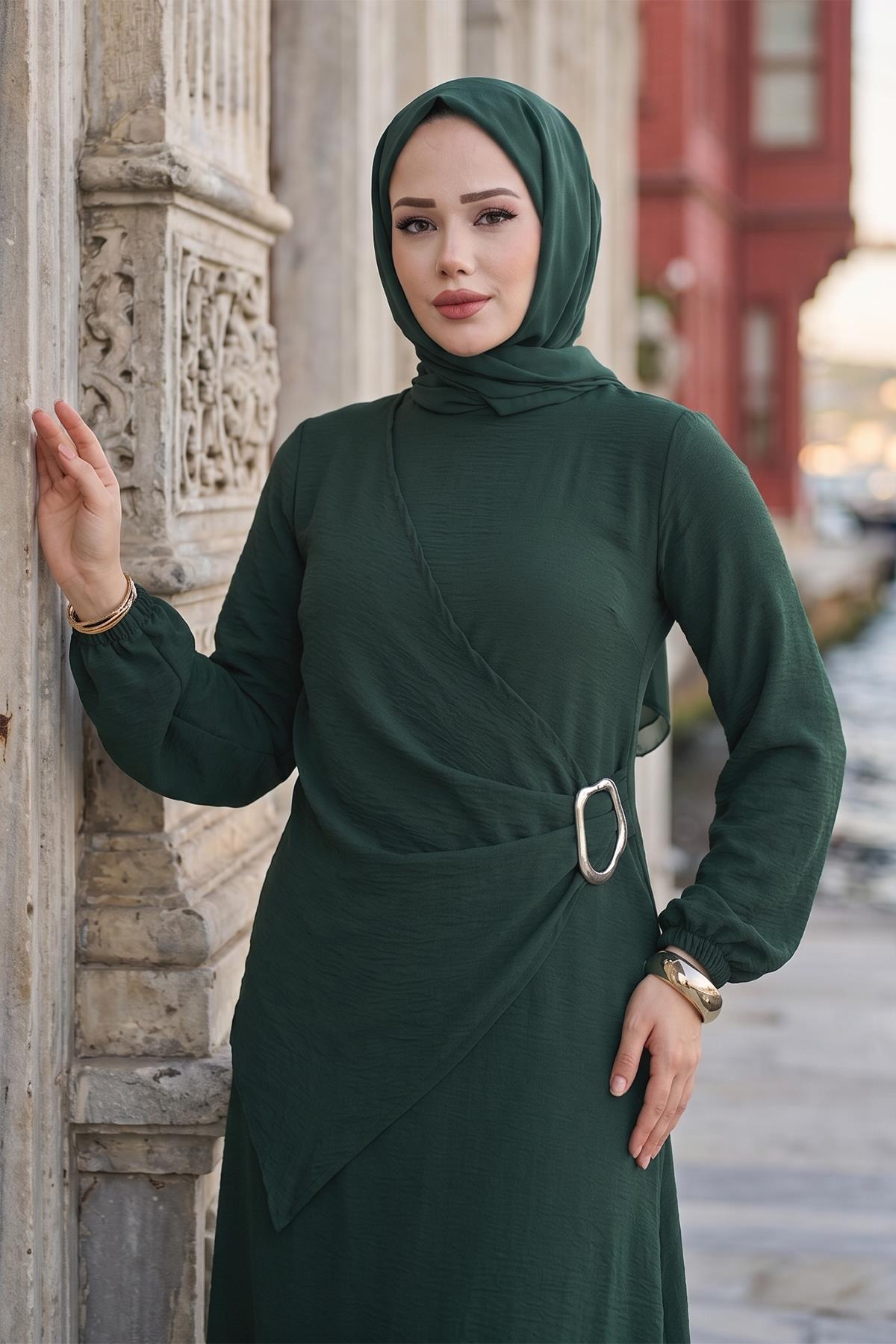 Yandan Tokalı Ayrobin Elbise Haki HM2914