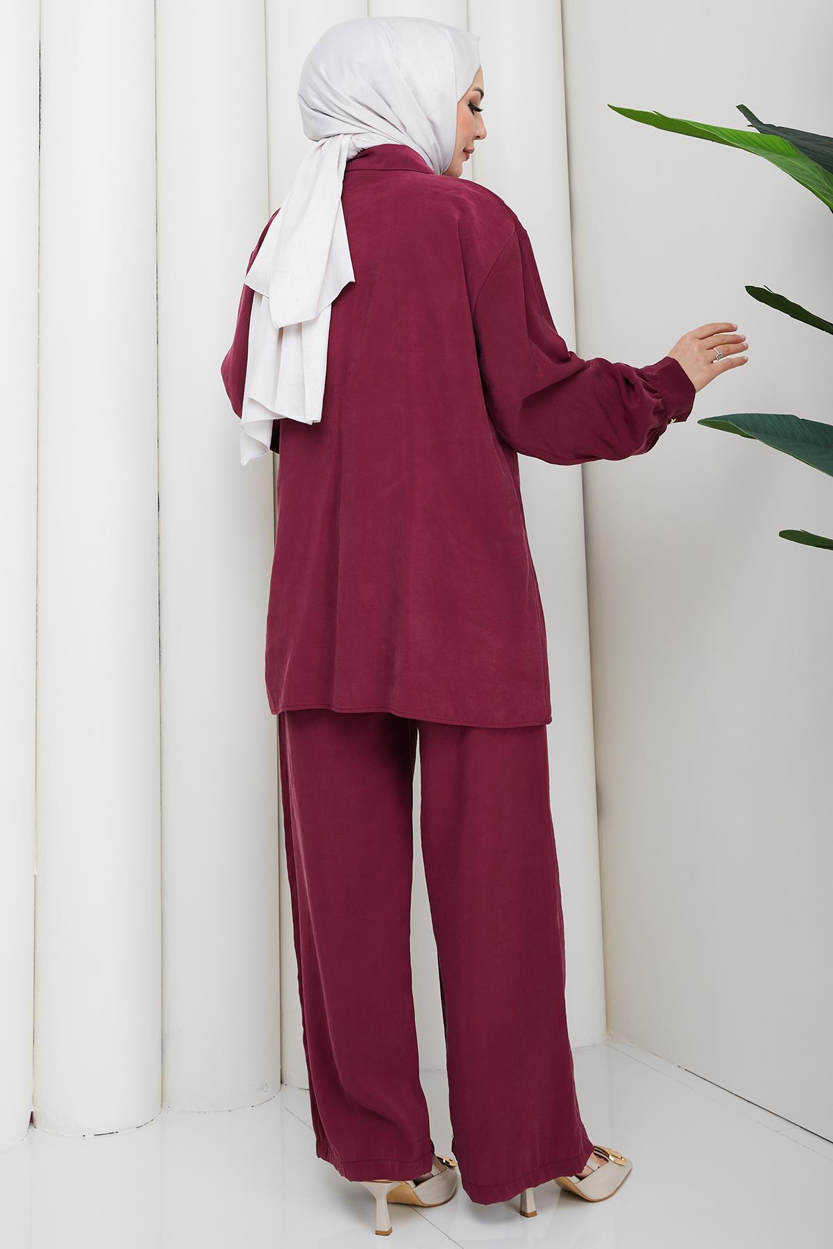 Yandan Tokalı İkili Takım Bordo HM2882
