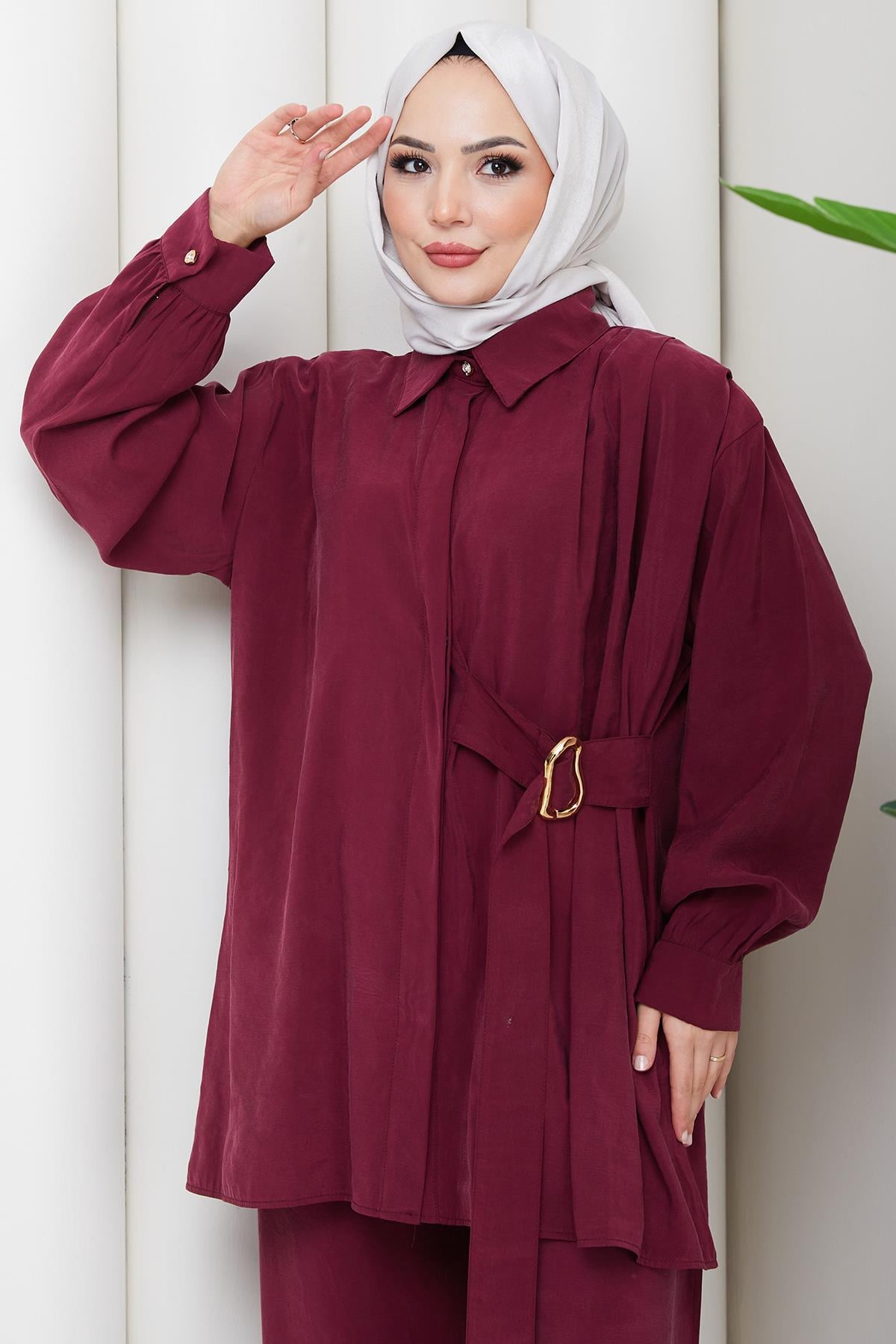 Yandan Tokalı İkili Takım Bordo HM2882