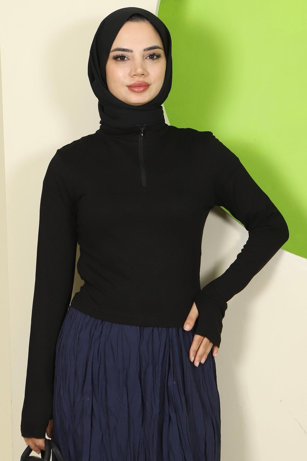 Yarım Fermuarlı Body Siyah HM2830
