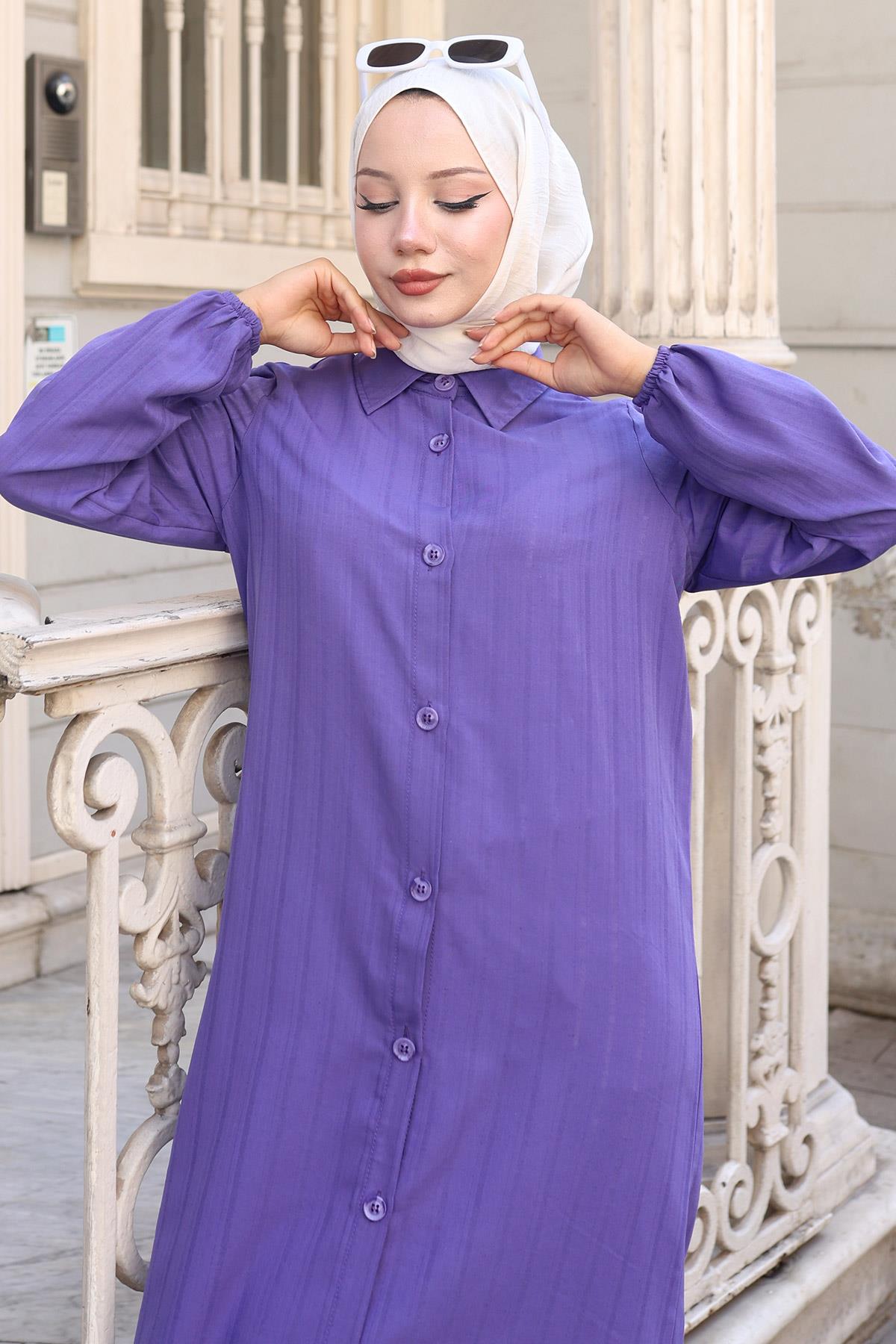 Yazlık Uzun Pamuklu Tunik Mor HM2109