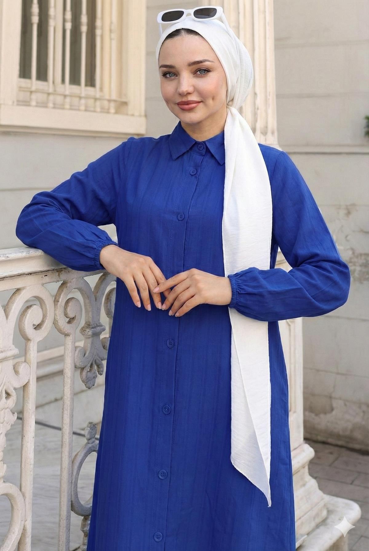 Yazlık Uzun Pamuklu Tunik Saks Mavisi HM2109