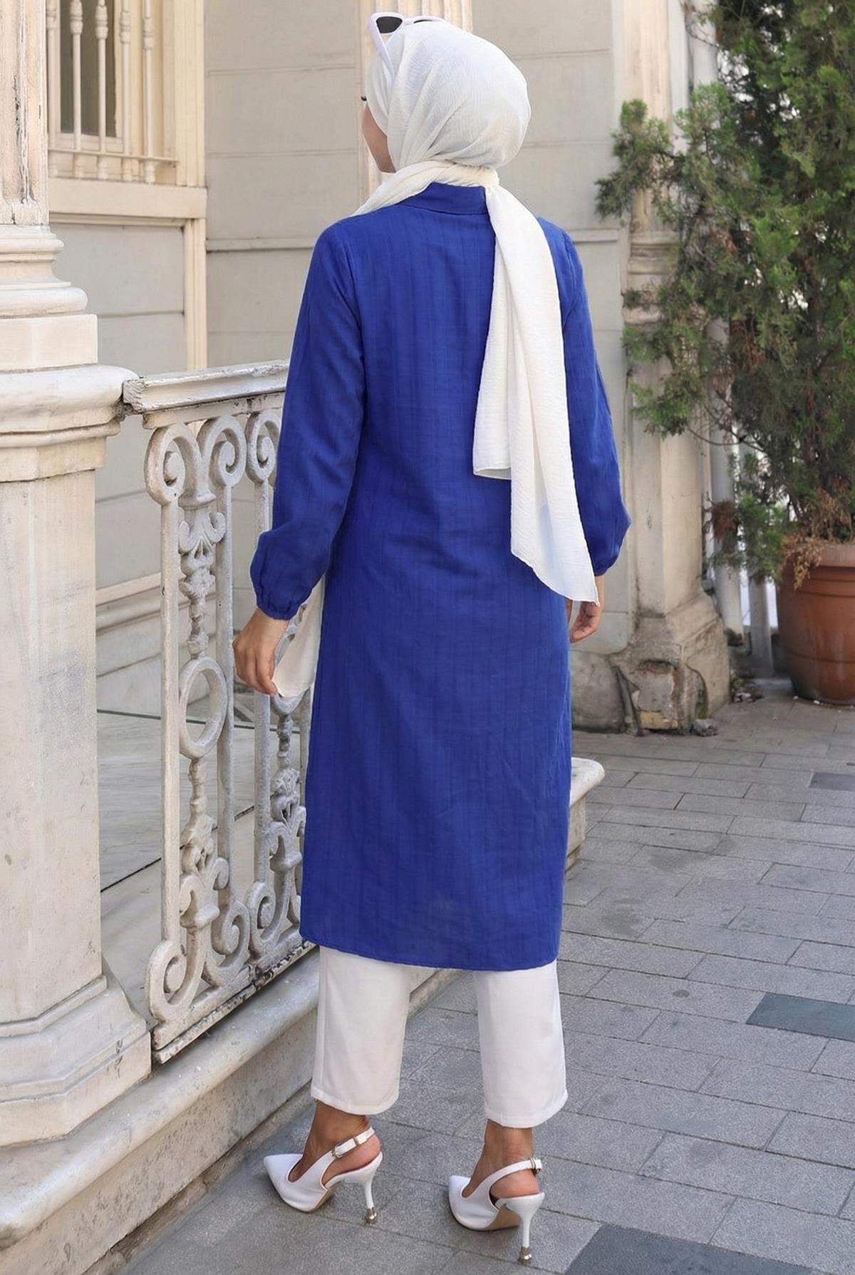 Yazlık Uzun Pamuklu Tunik Saks Mavisi HM2109