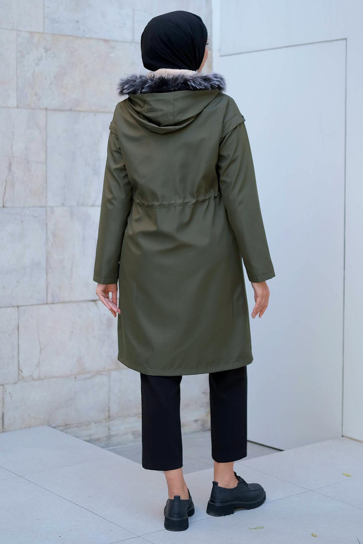 Yıldızlı İçi Kürklü Mont Haki HM2288