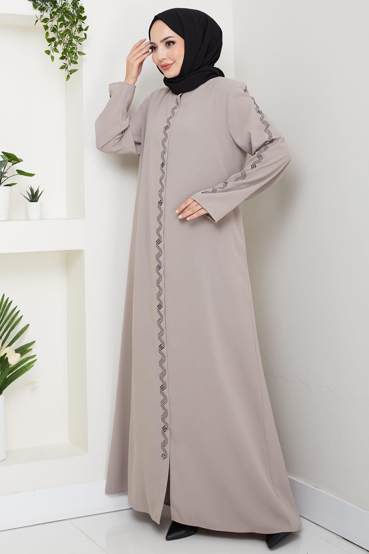 Zikzak Taşlı Ferace Bej HM2848