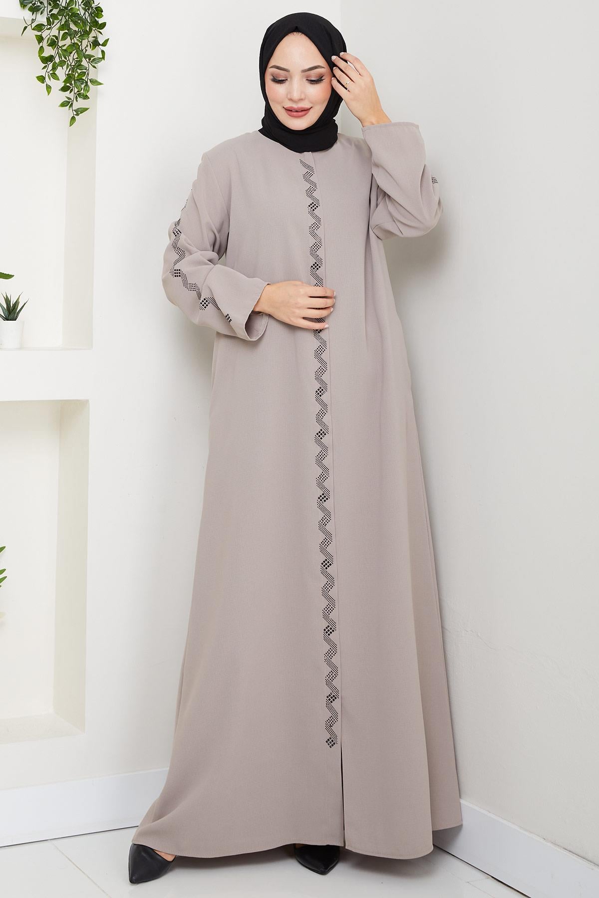 Zikzak Taşlı Ferace Bej HM2848