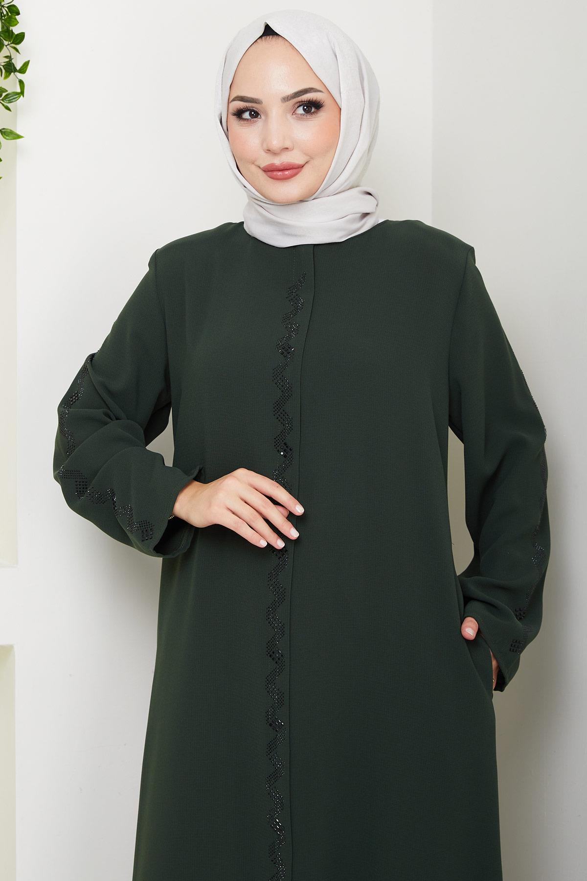 Zikzak Taşlı Ferace Haki HM2848