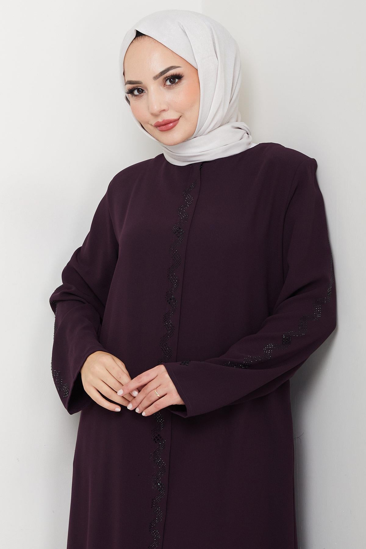 Zikzak Taşlı Ferace Mürdüm HM2848