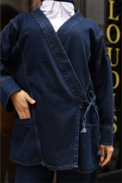 Bağlamalı Denim İkili Takım | Rahat Kesim Kot Kombin | Tesettür Uyumlu