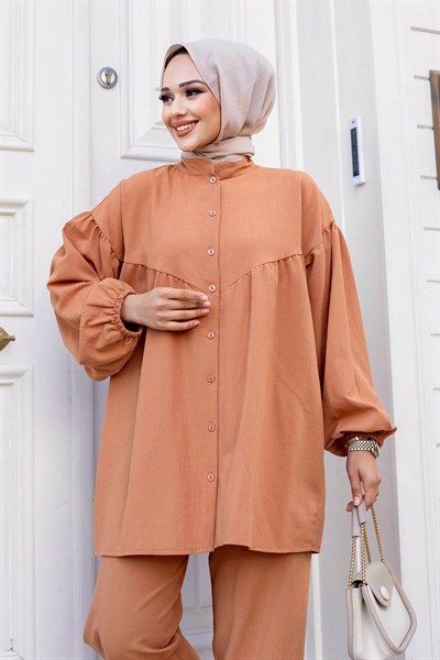 Balon Kol Tesettür Camel Takım