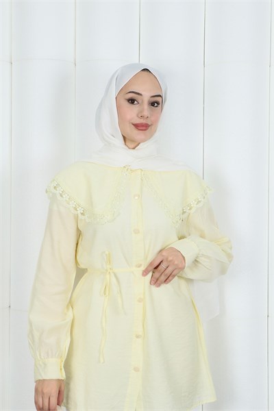 Bebe Yaka Dantel Detaylı Bağcıklı Tunik HNT2133 Sarı