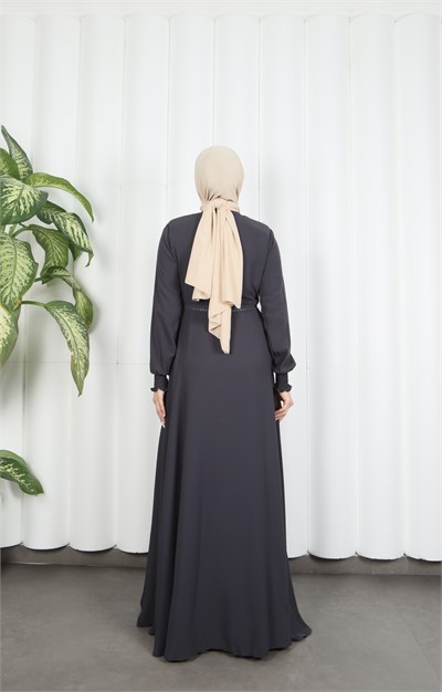 Beli Dantelli Mevlana Ferace Gri HNT7011