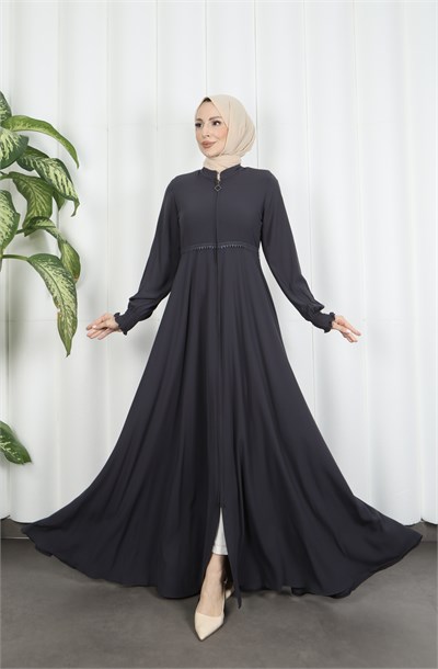 Beli Dantelli Mevlana Ferace Gri HNT7011