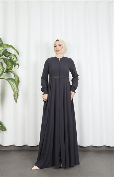 Beli Dantelli Mevlana Ferace Gri HNT7011