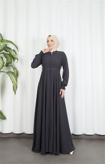 Beli Dantelli Mevlana Ferace Gri HNT7011