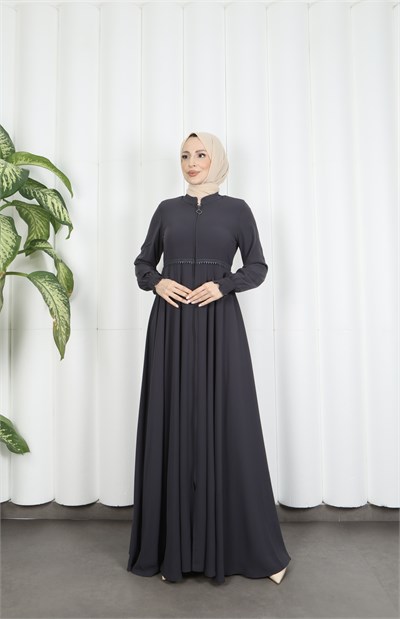 Beli Dantelli Mevlana Ferace Gri HNT7011