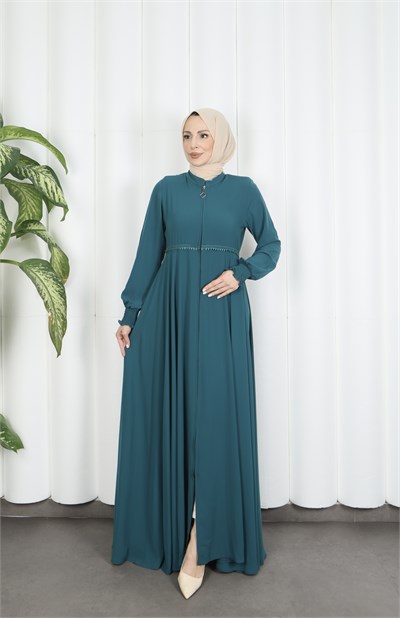 Beli Dantelli Mevlana Ferace Mint Yeşili HNT7011