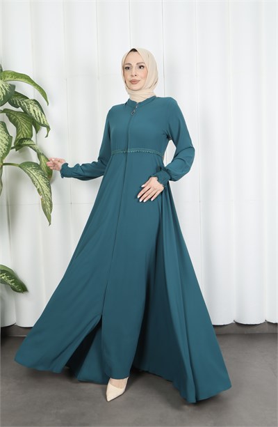 Beli Dantelli Mevlana Ferace Mint Yeşili HNT7011