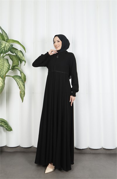 Beli Dantelli Mevlana Ferace Siyah HNT7011
