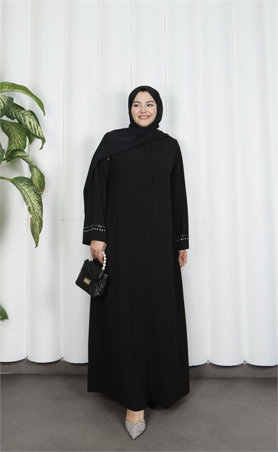 Büyük Beden Omuz Taş İşlemeli  Anne  Elbise Siyah HNT1002