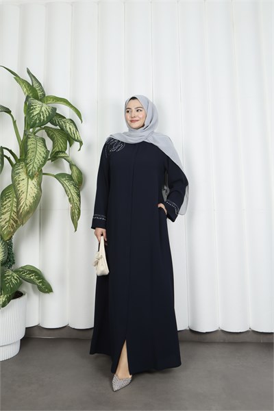 Büyük Beden Omuz Taş İşlemeli  Anne  Elbise Lacivert HNT1002