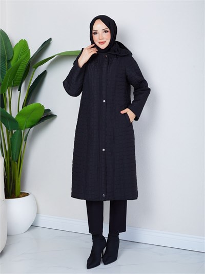 Çıkarılabilir Kapüşonlu  110 CM Kapitone Mont Siyah HNT2805