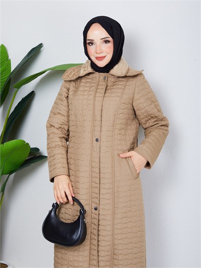 Çıkarılabilir Kapüşonlu  110 CM Kapitone Mont  Vizon  HNT2805