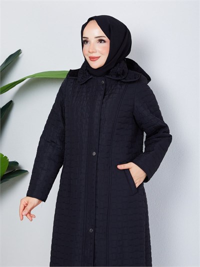 Çıkarılabilir Kapüşonlu  110 CM Kapitone Mont Siyah HNT2805
