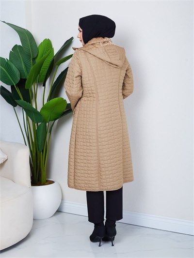 Çıkarılabilir Kapüşonlu  110 CM Kapitone Mont  Vizon  HNT2805