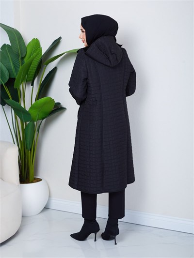 Çıkarılabilir Kapüşonlu  110 CM Kapitone Mont Siyah HNT2805