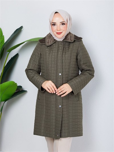 Çıkarılabilir Kapüşonlu 90  CM Kapitone Mont Haki HNT2806