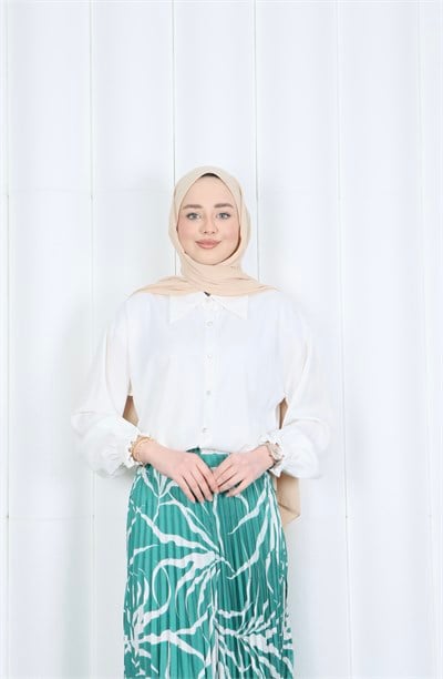 Eteği Desenli Piliseli Gömlekli Takım Mint   HNT8534