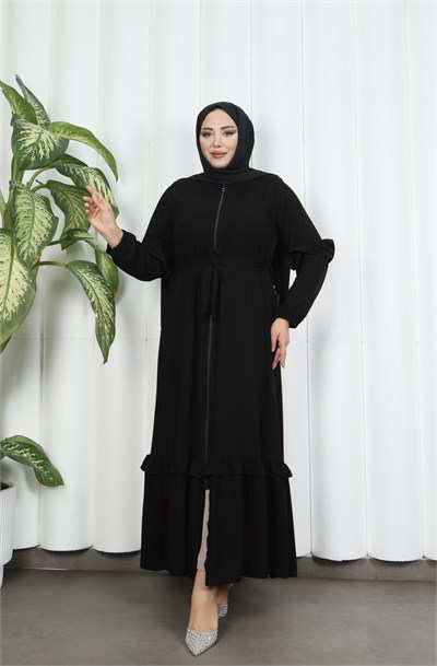 Eteği Ve Kolu  Fırfırlı Ferace Siyah  HNT7129